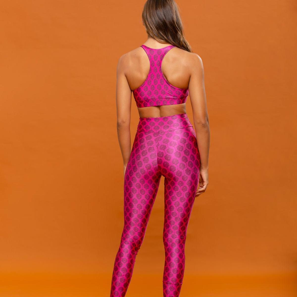 Calça Legging estampada Slim Protea Pink