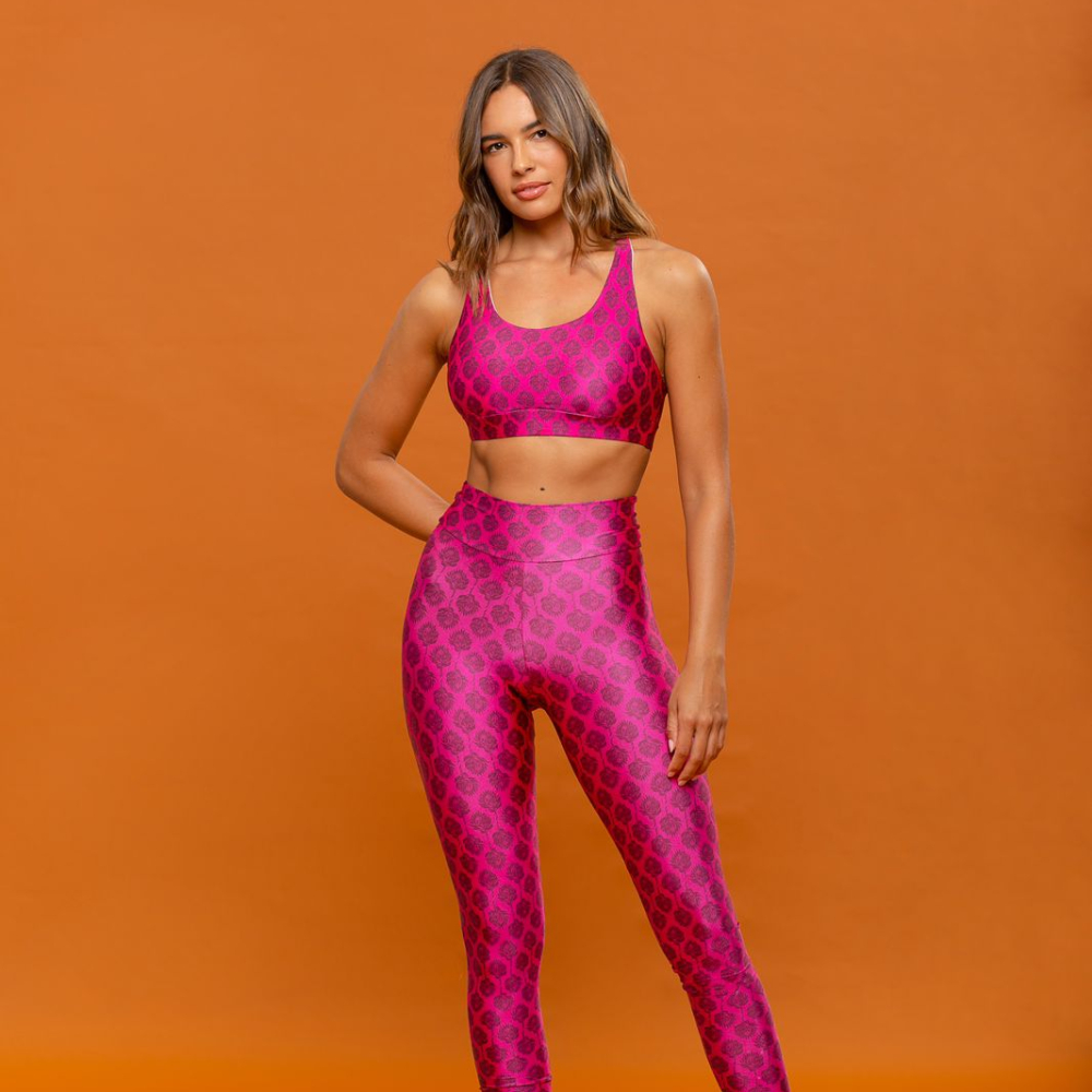 Calça Legging estampada Slim Protea Pink