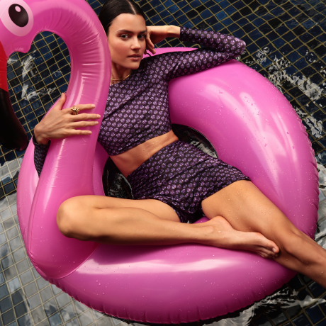 Top cropped manga longa Lilac